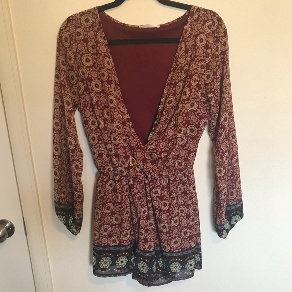 Maroon pattern romper